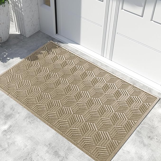 Yimobra Extra Large Door Mat 60x32, All-Season Waterproof Outdoor Mats for Front Door Entrance with Drainage Holes, Heavy Duty Non-Slip Doormat for Garage Patio Entryway Indoor, Beige
