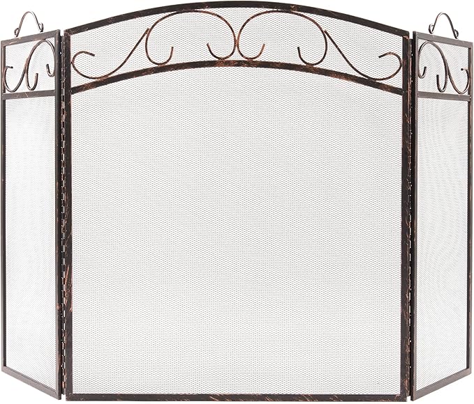 Fire Beauty Fireplace Screen 3 Panel with Handles Wrought Iron 51"(L) x31(H) Spark Guard Cover(Brushed Copper)