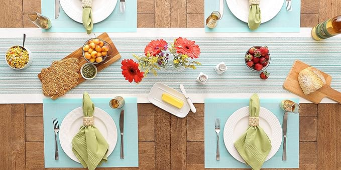 DII PVC Tabletop Collection Woven Indoor/Outdoor, Placemat Set, 13x17.25, Aqua, 6 Piece