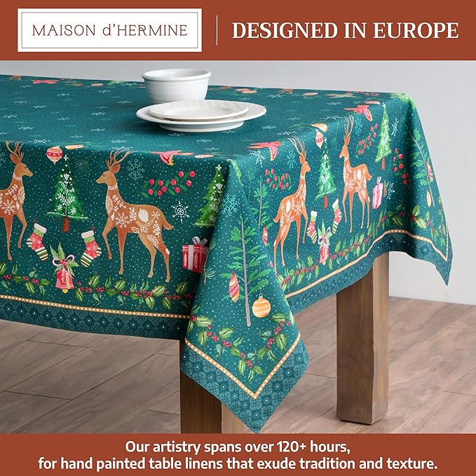 Maison d' Hermine Table Cloth Rectangle Table 100% Cotton 54 x 72 Inches Fall Tablecloth Reusable Everyday Use for Thanksgiving Christmas Decorations Dining Farmhouse Party (Hygge Christmas)
