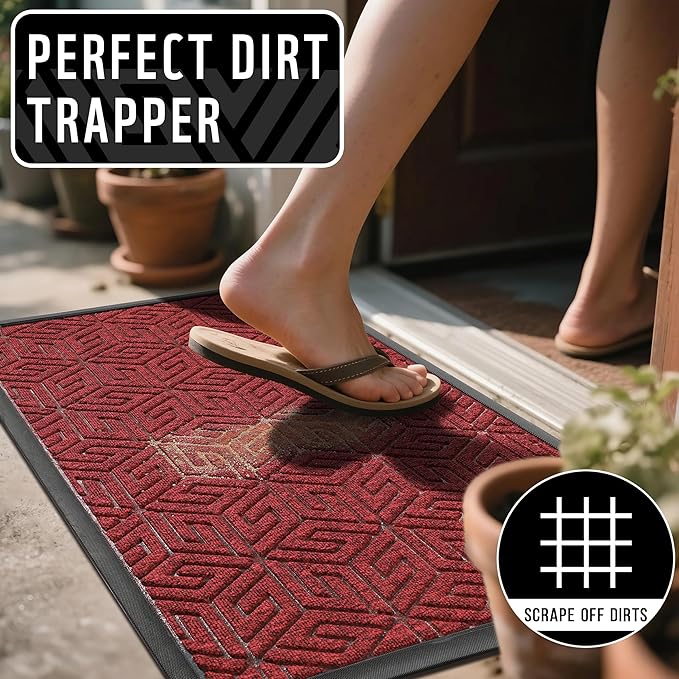 Yimobra Large Door Mat 36x24, All-Weather Waterproof Outdoor Mats for Front Door, Non Slip Rubber Doormat for Patio Proch Outside Entryway Indoor, Red