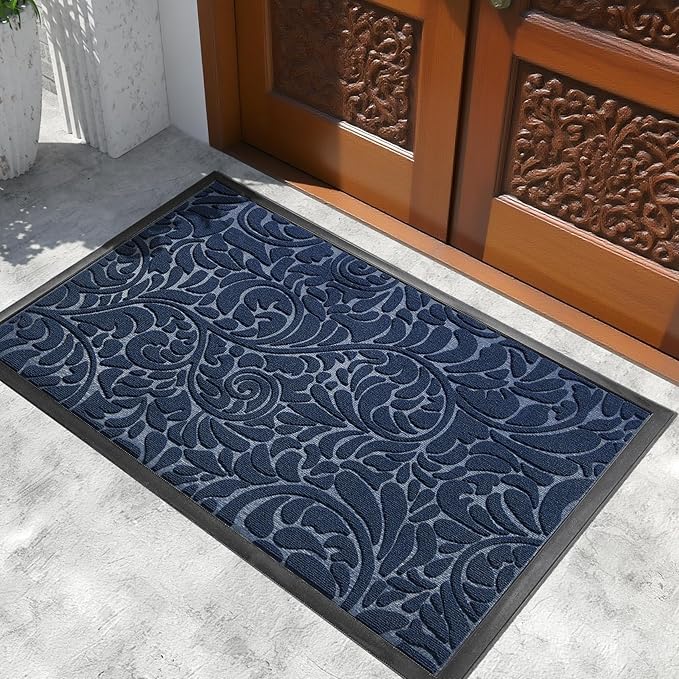 Yimobra Extra Large Door Mat 60x36, Waterproof Sturdy Outdoor Mats for Front Door, Heavy Duty Non-Slip Doormat for Garage Patio Entryway Indoor, Easy Clean, Blue