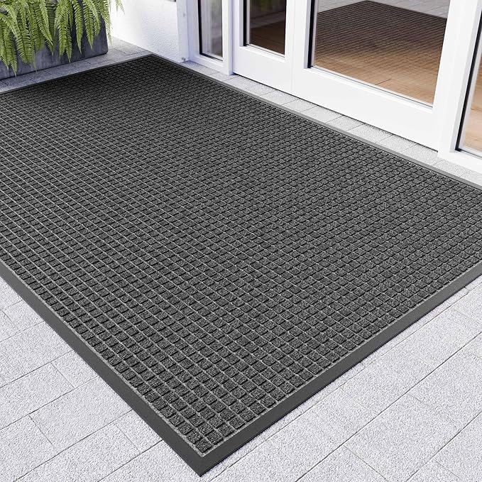 Front Door Mat Outside Entrance, 5' x 3' Heavy Duty Indoor Outdoor Door Mats for Entryway, All Season Weather Outdoor Doormat, Natural Rubber Non Slip Welcome Mats for Front Door