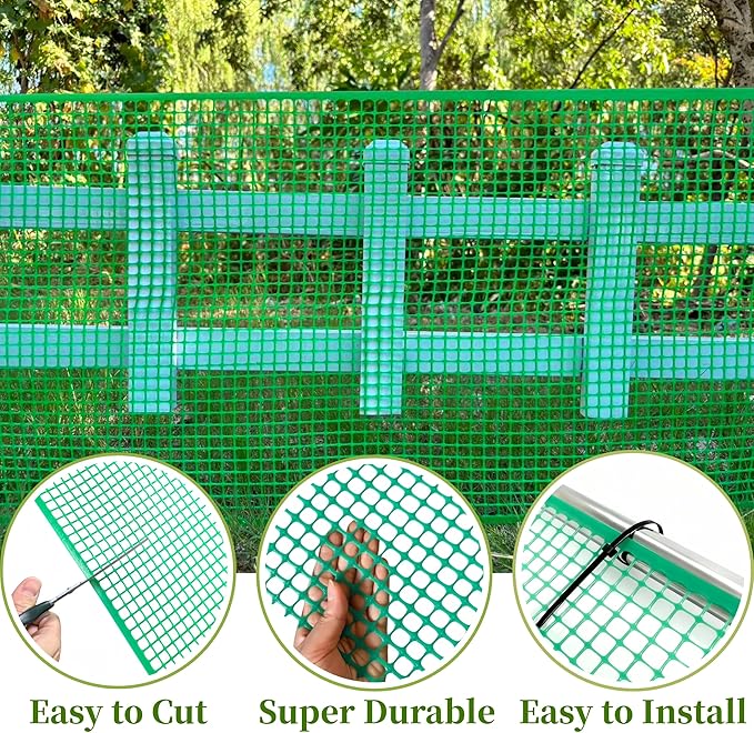 PotatoLife Plastic Wire Mesh Fence, Balcony Fence for Baby and Pets, Safety Fence, Stair Protector, Poultry, Garden, Tree Support, Durable Material, Free Zip Ties (Green, 15.7'' x 10')