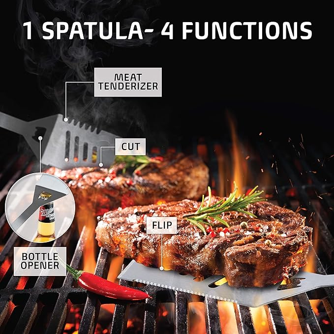 Kaluns Grilling Accessories, Gifts for Men Christmas Grilling Gifts for Dad, Heavy Duty Stainless Steel BBQ Grill Tools Set for Outdoor Grill with Aluminum Case and Apron, Birthday Gifts for Men Dad