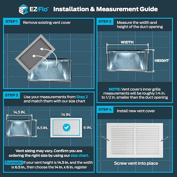 EZ-FLO 14 x 6 Inch (Duct Opening) Return Air Vent Cover for Wall or Ceiling, Solid Steel Return Air Grille, HVAC Vent Cover, White, 61628
