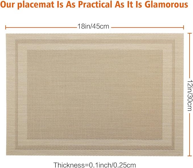 Placemats Set of 8,Washable,Heat and Stain Resistant Indoor/Outdoor Place mats,Vinyl Woven Non Slip Table Mats for Restaurant Table Protection,PVC Placemats(Beige,8PCS)