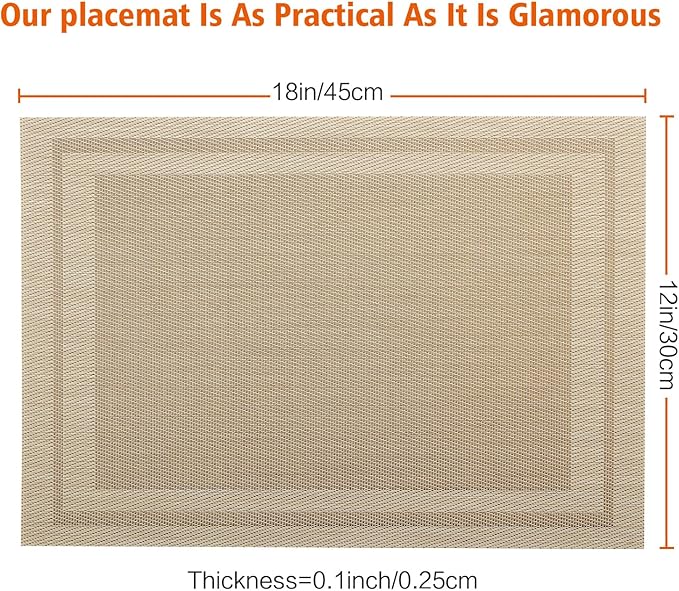 Placemats Set of 6,Washable,Heat and Stain Resistant Indoor/Outdoor Place mats,Vinyl Woven Non Slip Table Mats for Restaurant Table Protection,PVC Placemats(Beige,6PCS)