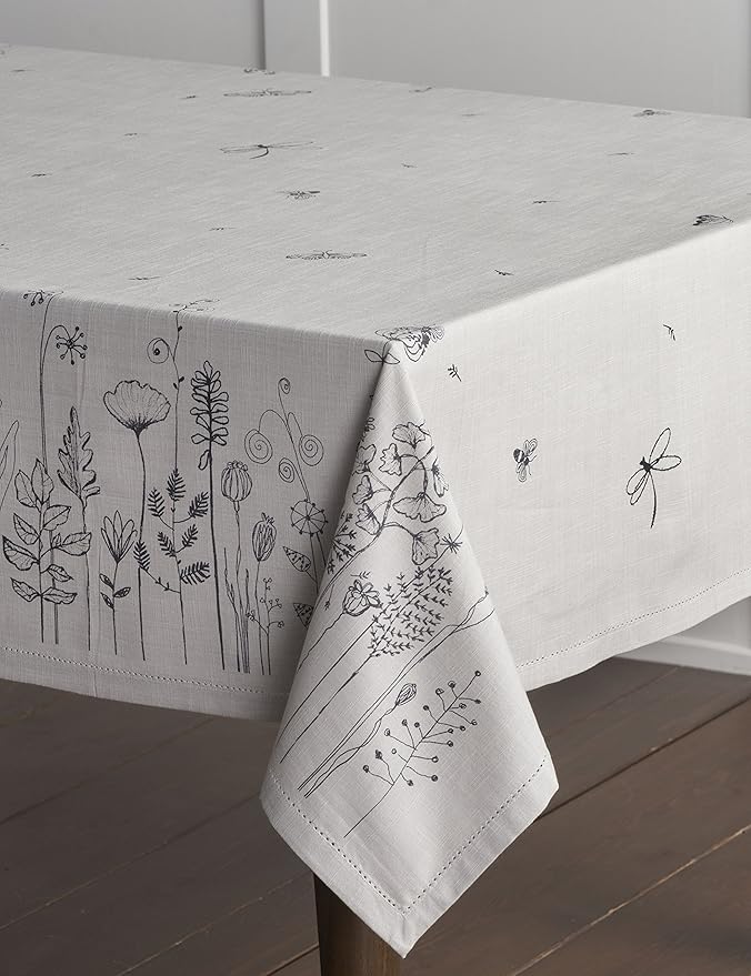 Maison d' Hermine Table Cloth Rectangle Table 100% Cotton 60 x 120 Inches Tablecloth Reusable Decorative Everyday Use for Dining Room, Farmhouse, Home, Party, Festive & Wedding Spring Summer - Flore