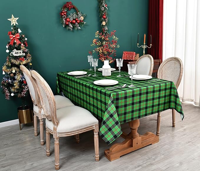 Gingham Plaid Tablecloth - Rectangular 58x102 Inch Water Resistant St Patricks Table Cloth for Indoor/Outdoor Use - Seasonal Irish Christmas Table Cover for Kitchen, Picnics, and Parties