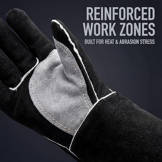 RAPICCA Welding Gloves 16IN Heat & Fire Resistant Leather for Stick MIG TIG Flux-Core Welder, Forge, Blacksmith, Fireplace, Wood Stove, Fire Pit, Furnace, Dry Ice Handling – Black – 662°F Protection