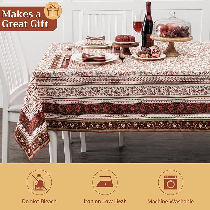 Maison d' Hermine Table Cloth Rectangle Table 100% Cotton 60 x 120 Inches Fall Tablecloth Reusable Everyday Use for Thanksgiving Christmas Decorations Dining Farmhouse Party (Reveillon Au Jardin)