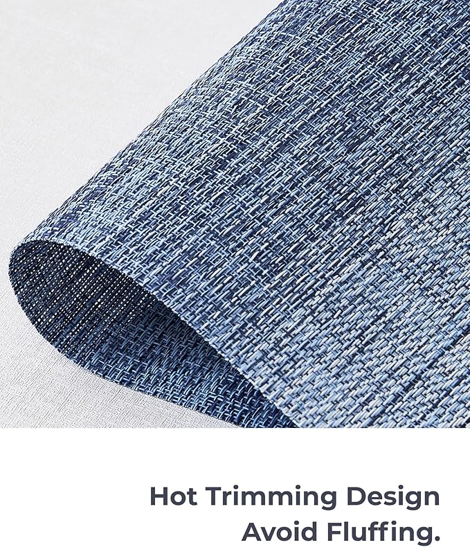Leetaltree Gradient Blue Woven Placemats Set of 12 - Heat Resistant Non-Slip Place mats for Dining Table, Washable Durable PVC Vinyl Woven Table Mats(Gradient Blue, 12)