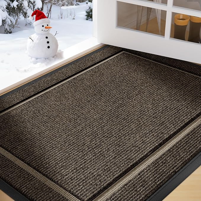 Large Front Door Mat Outside Entrance Indoor Doormat, 36" x 24" Outdoor Mats For Patio Waterproof, Outdoor Door Mats For Outside Entry, Indoor Rugs for Entryway, Sturdy Natural Rubber Entry Mat, Begie