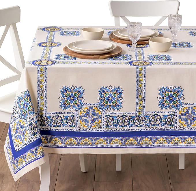 Maison d' Hermine Premium Table Cloth Square Table 100% Combed Cotton 70 x 70 Inches Tablecloth Reusable Decorative for Dining Room, Farmhouse, Home, Party, Festive & Wedding - Sciacca