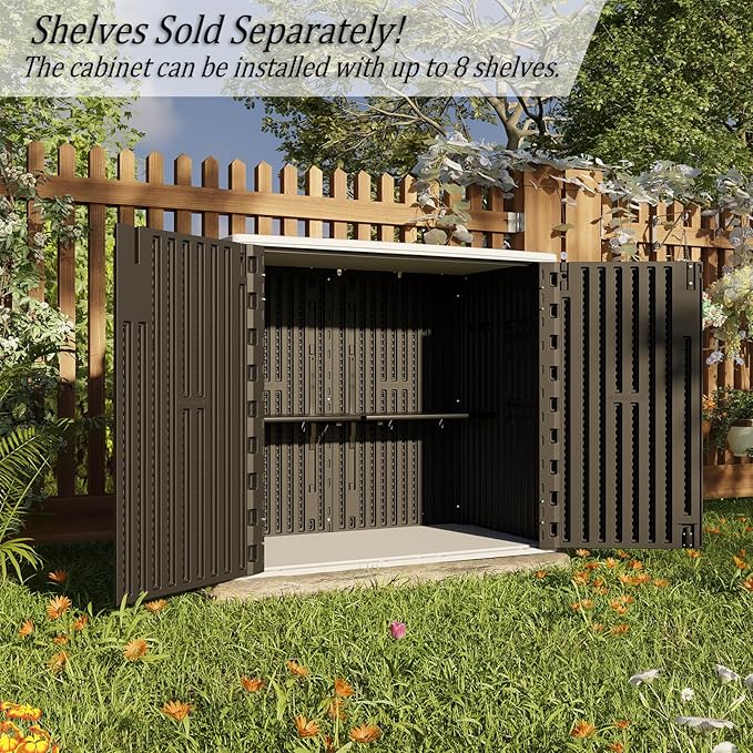 HOMSPARK Outdoor Storage Shed Weather Resistance, Patio Storage Cabinet Lockable Resin Tool Shed for Storage of Bike, Trash Cans, Garden Tools (Black, 40 Cu.ft)