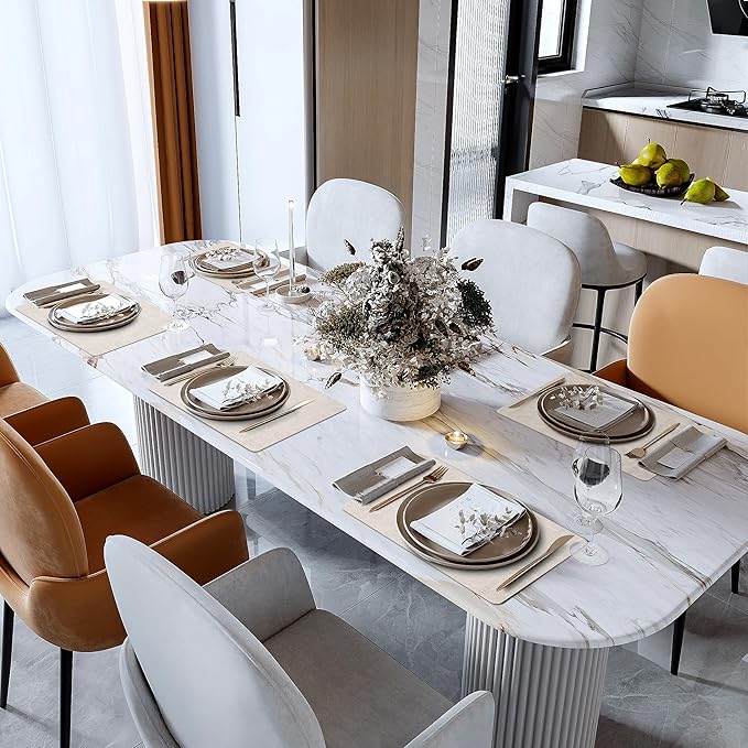 Faux Leather Vinyl Placemats Set of 4 Wipeable Heat Resistant Place Mats 100% Washable - Waterproof - Anti Slip Reversible Table Mats for Kitchen/Dining/Party, 12" x 16.5", Beige