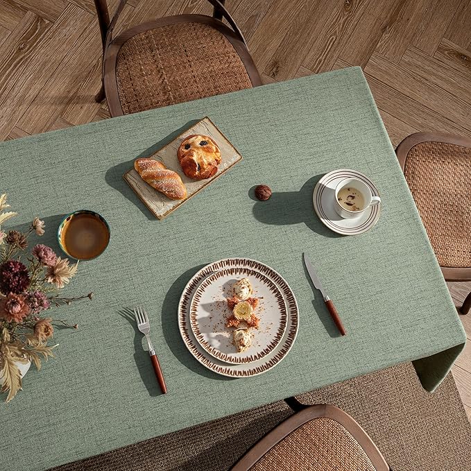 MIULEE Sage Green Linen Polyester Tablecloth 52x70 Inch Spring Rectangle Table Cloth Waterproof,Stain Resistant & Wrinkle Resistant for Dining Party Wedding