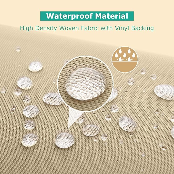SunPatio Fire Pit Cover 32 Inch, Heavy Duty Waterproof Round Fire Bowl Cover, Small Furniture Ottoman Table Protector, All Weather Protection, Beige