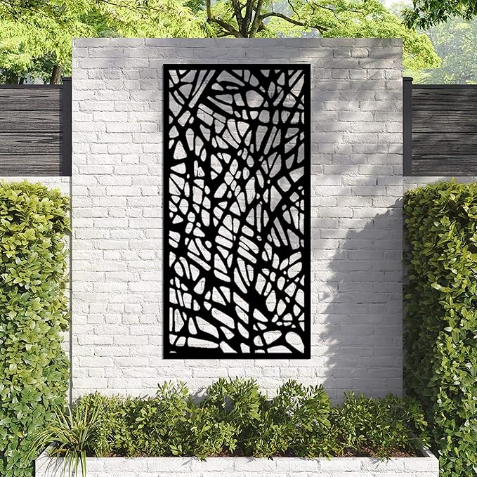Casaphoria Metal Privacy Screen Outdoor, 72" H x 35" W Freestanding Decorative Privacy Screen for Patio Deck Balcony Garden with Stable Base, Black-Shine