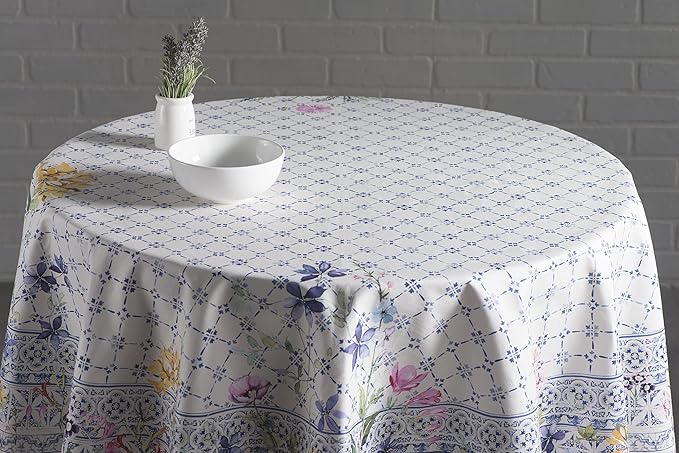 Maison d' Hermine Table Cloth Round Table 100% Cotton 69 Inches Tablecloth Reusable Decorative Everyday Use for Dining Room, Farmhouse, Home, Party, Festive & Wedding Spring Summer - Faience
