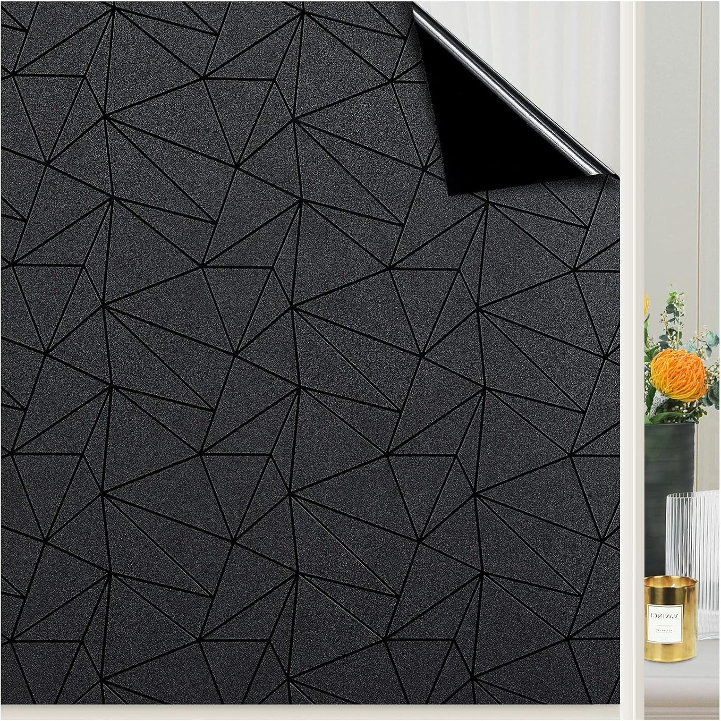 Coavas Blackout Window Privacy Film, Frosted Glass Static Cling, Decorative for Bathroom Door, UV Blocking Window Cling, Non-Adhesive Vinyl Sticker, Day and Night Windows Tint for Home,17.5x78.7 inch