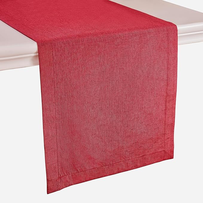 Mebakuk Linen Farmhouse Table Runner Large Burlap Style Soft and Waterproof Decorative Fabric Runner for Outdoor Wedding and Dinner (14 x 108 Inch, Red)