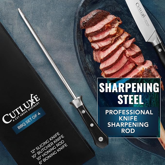 Cutluxe Butcher Knife Set – BBQ Brisket, Breaking and Boning Knives, Honing Rod – Carving Knife Set for Meat Cutting, Ultra Sharp German Steel, Full Tang, Ergonomic Handles – Artisan Series
