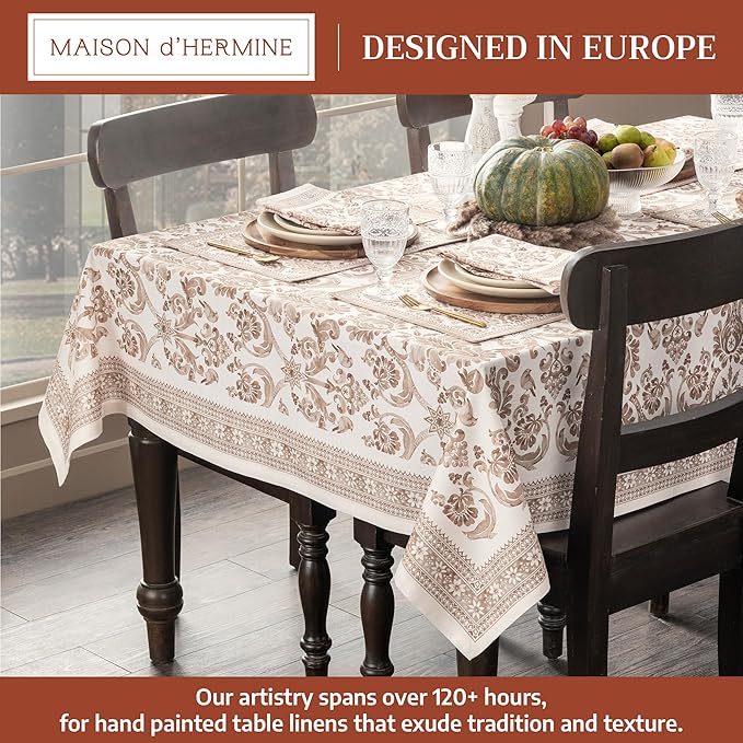 Maison d' Hermine Table Cloth Square Table 100% Cotton 54 x 54 Inches Fall Tablecloth Reusable Everyday Use for Thanksgiving Christmas Decorations Dining Farmhouse Party (Allure)