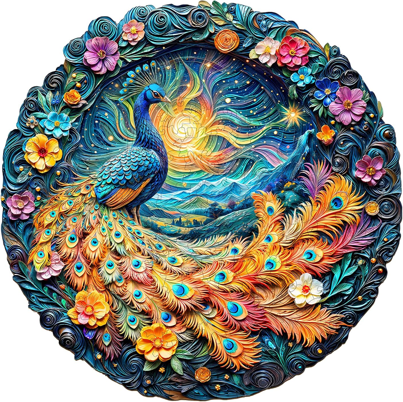 Wooden Puzzles for Adults,Aurora Peacock Shaped Unique Wooden Jigsaw Puzzles, Creative Ghristmas Gift for Teenagers and Adults.