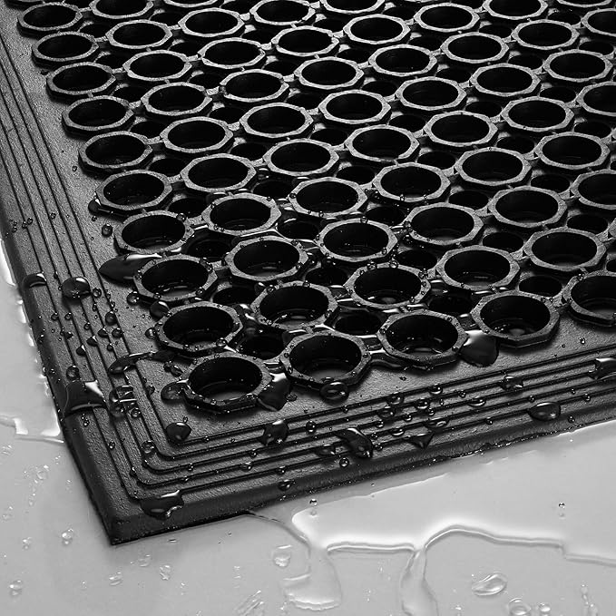 GRIDMANN Rubber Floor Mat, 24" x 36" Anti-Fatigue Drainage Mat, Non-Slip and Grease Resistant for Restaurants, Commercial Kitchens, Bar Floors, Black