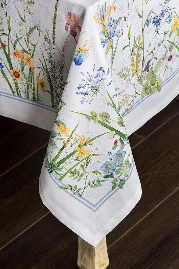 Maison d' Hermine Table Cloth Rectangle Table 100% Cotton 60 x 90 Inches Tablecloth Reusable Decorative for Dining Room, Farmhouse, Home, Party, Festive & Wedding Spring Summer - Fleurs De Mai