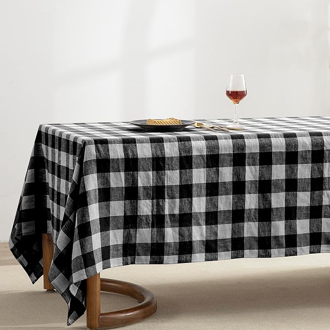 EVERLY 100% Yarn-Dyed Linen Rectangle Tablecloths 60x120Inches for Dining,Buffet Parties,Picnic,Events and Restaurants,Decorative Halloween,Thanksgiving Machine Washable Tablecloths-Black Plaid