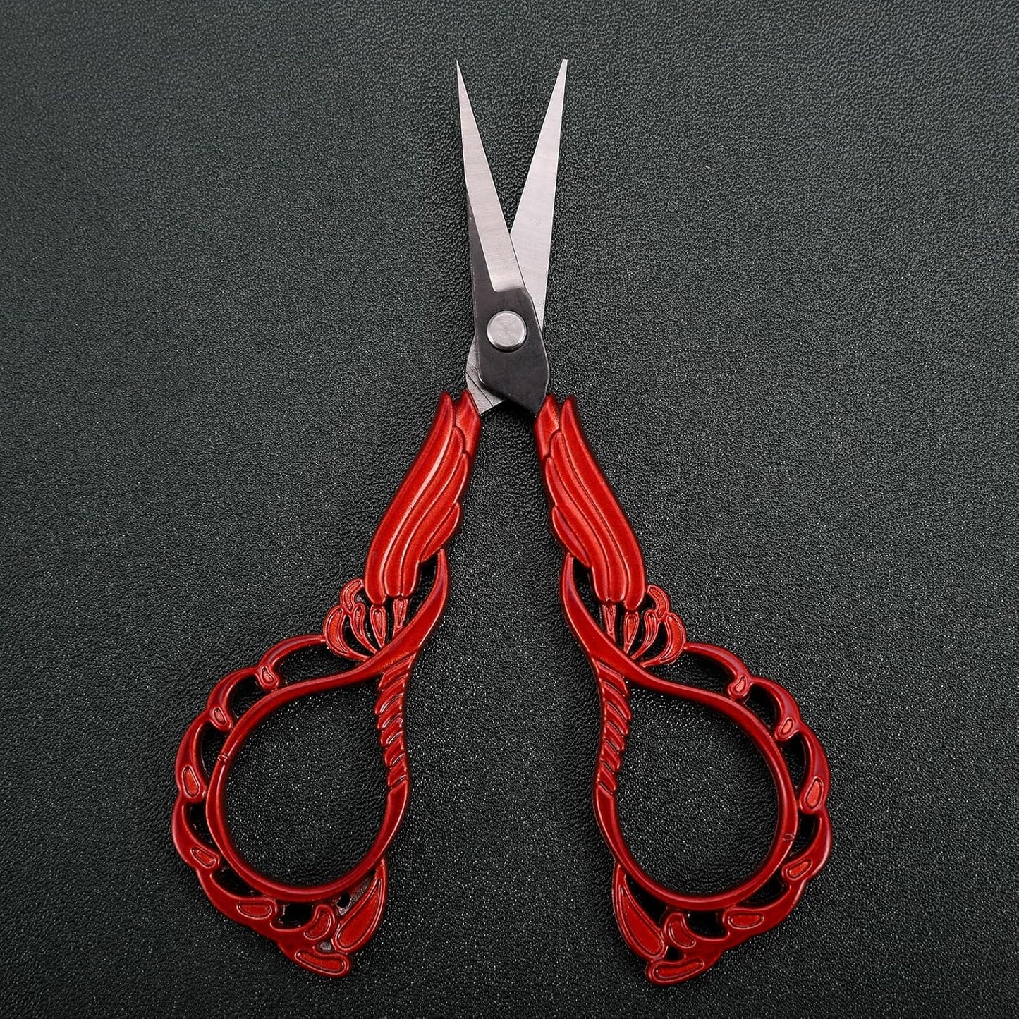 Small Embroidery Scissors Sewing Crafting Scissor Sharp Tip Shears for Needlework Threading Craft Artwork DIY Tools, 4.3in Vintage Red Scissors W/Sheath