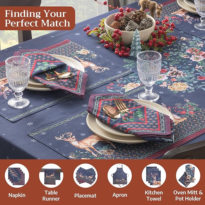 Maison d' Hermine Table Cloth Rectangle Table 100% Cotton 60 x 90 Inches Fall Tablecloth Reusable Everyday Use for Thanksgiving Christmas Decorations Dining Farmhouse Party (Christmas Joy)