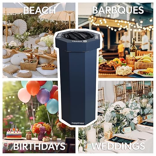Eyely MPH1300H-SET2 Sal 25-Gallon Disposable Corrugated Cardboard Event Trash Can and Recycling Bin for BBQs, Beach, Parties & Events & Outdoor Activities, Denim Blue (Set of 2)