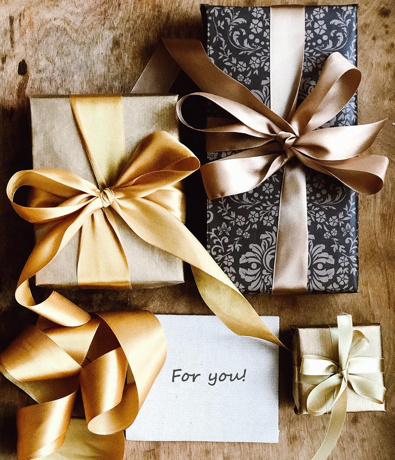 1 Inch Champaign Gold Solid Satin Ribbon, 50 Yards Craft Fabric Ribbon for Gift Wrapping Floral Bouquets Wedding Party Decoration