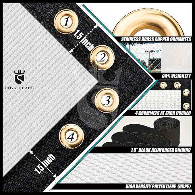 Royal Shade Custom Size 4' x 181' White Fence Privacy Screen Windscreen Cover Netting Mesh Fabric Cloth - Cable Zip Ties Included (We Make Custom Size)