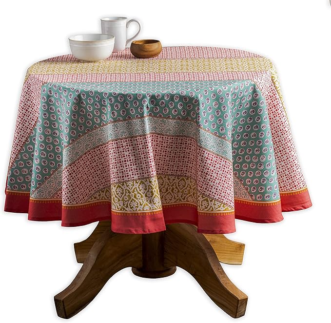 Maison d' Hermine Table Cloth Round Table 100% Cotton 63 Inches Tablecloth Reusable Decorative Everyday Use for Dining Room, Farmhouse, Home, Party, Festive & Wedding Spring Summer - Provence