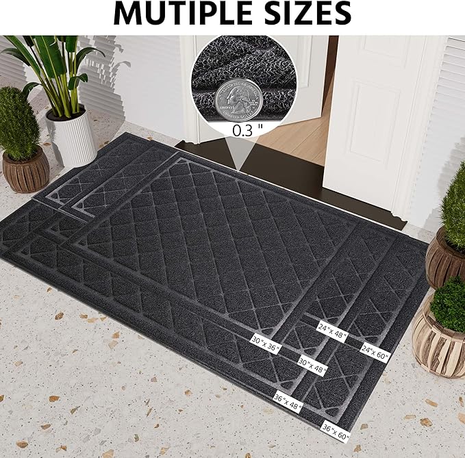 Front Door Mat Indoor Outdoor Entrance, 30" x 48" All-Season Heavy Duty Waterproof Doormat, Non-Slip Absorbent Entryway Mat, Easy to Clean, Low Profile Commercial Floor Mat for Indoor Outdoor