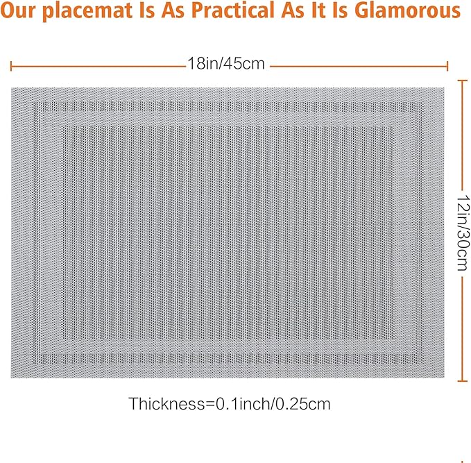 Placemats Set of 8,Washable,Heat and Stain Resistant Indoor/Outdoor Place mats,Vinyl Woven Non Slip Table Mats for Restaurant Table Protection,PVC Placemats(Gray,8PCS)