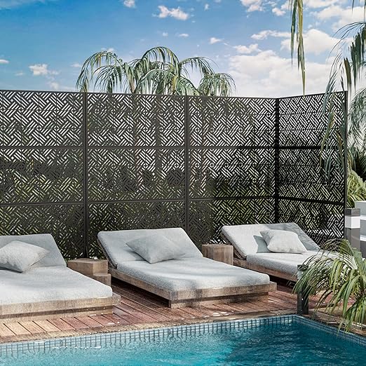 Casaphoria Metal Privacy Screen Outdoor, 72" H x 47" W Freestanding Decorative Privacy Screen for Patio Deck Balcony Garden with Stable Base, Black-Boris