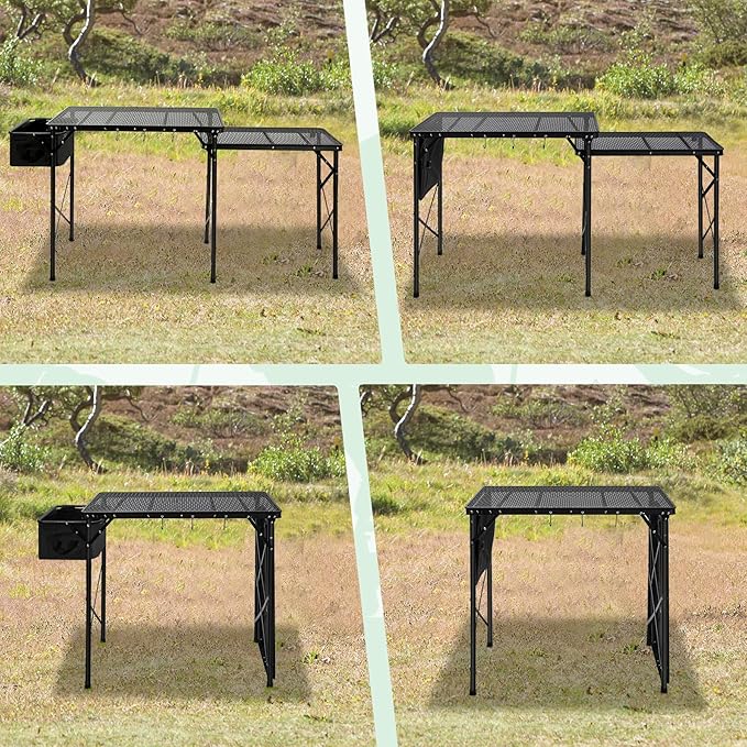 RedSwing Folding Grill Table with Sink and Double Shelf, Multifunctional Portable Stand Table for Outdoor Camping, Picnics, and Barbecues, 69"x20"x31.5", Black