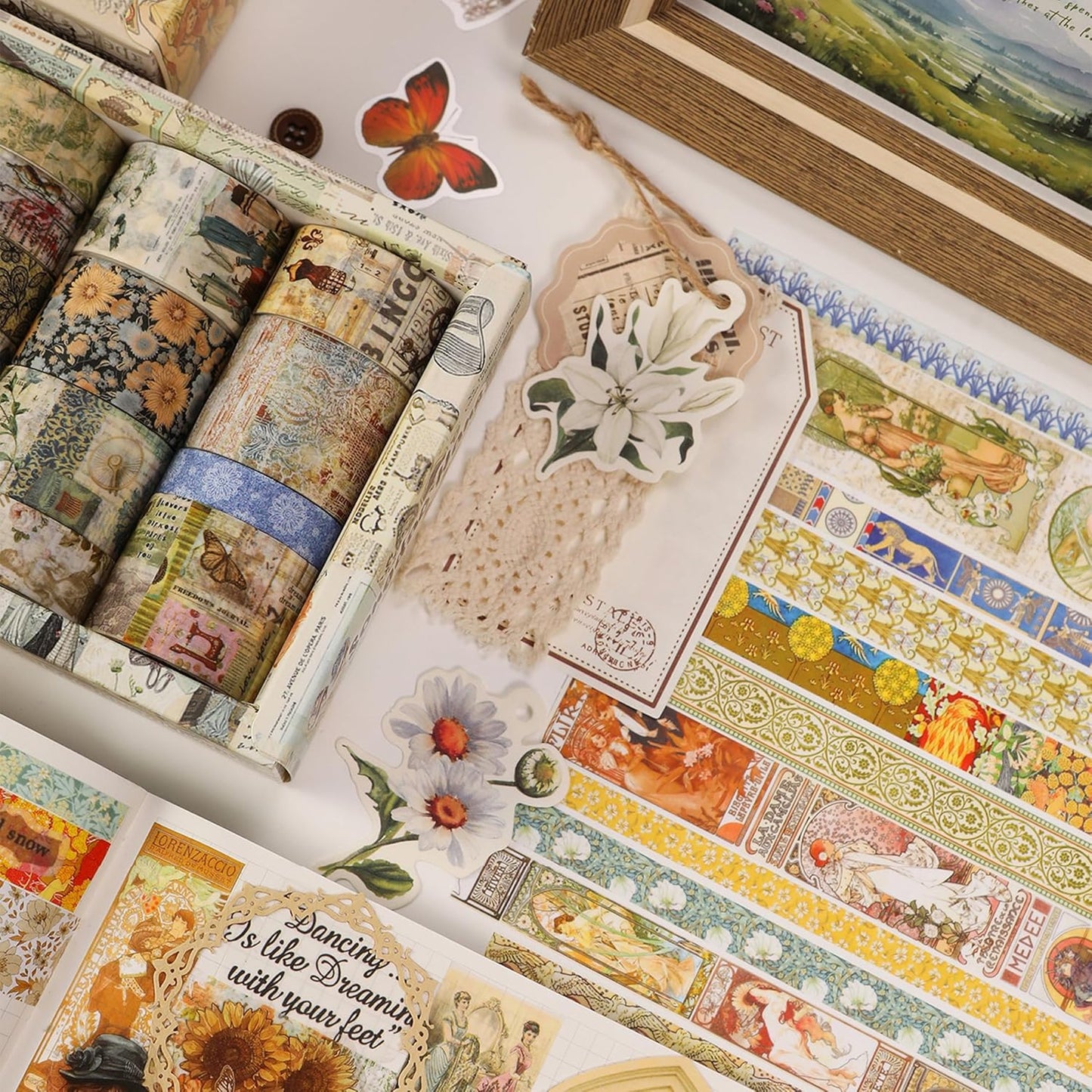 Vintage Washi Tape Set - 24 Rolls Arts Adhesive Tapes Assorted Retro Decorative Masking Tape Sets for Craft, Kids, Scrapbook, DIY, Gift Wrapping (7-Daily Vintage)