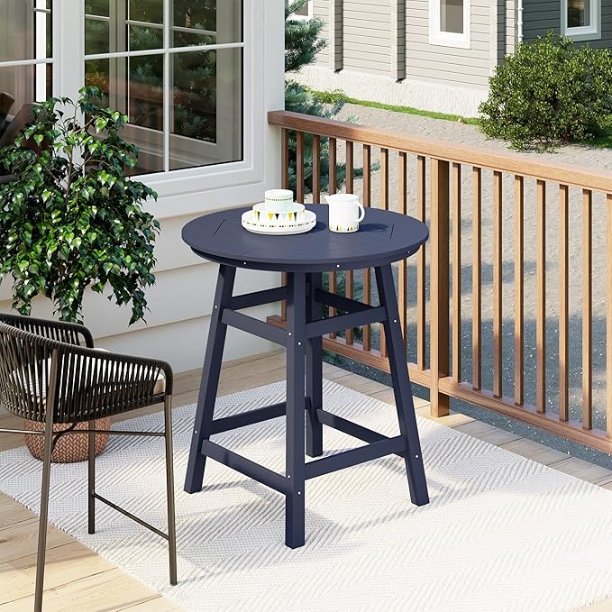 Costaelm Patio Bistro Table, 37" Counter Height Round Patio Cocktail Bar Table with Umbrella Hole, Outdoor Bistro Dining Pub Table for Front Porch Deck Backyard Garden, Navy Blue