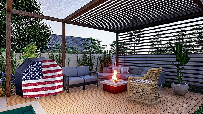 US Flag 64 Inch Grill Cover - Waterproof, Heavy Duty Universal Cover for Outdoor & BBQ Grills