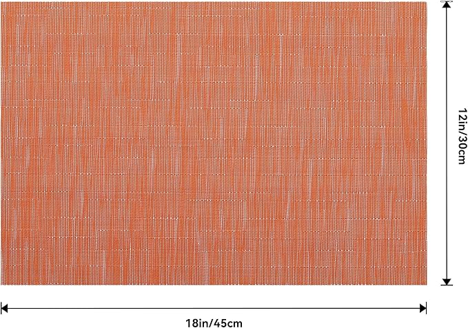 Leetaltree Orange Placemats Set of 12 - Heat Resistant Non-Slip Place mats for Dining Table, Washable Durable PVC Vinyl Woven Table Mats（Orange, 12）