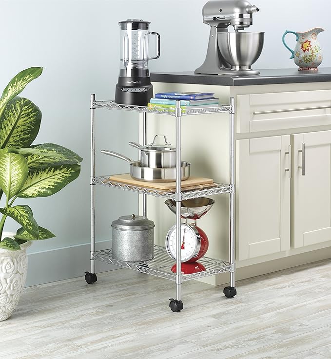 Whitmor Rolling 3 Shelf Cart, Chrome