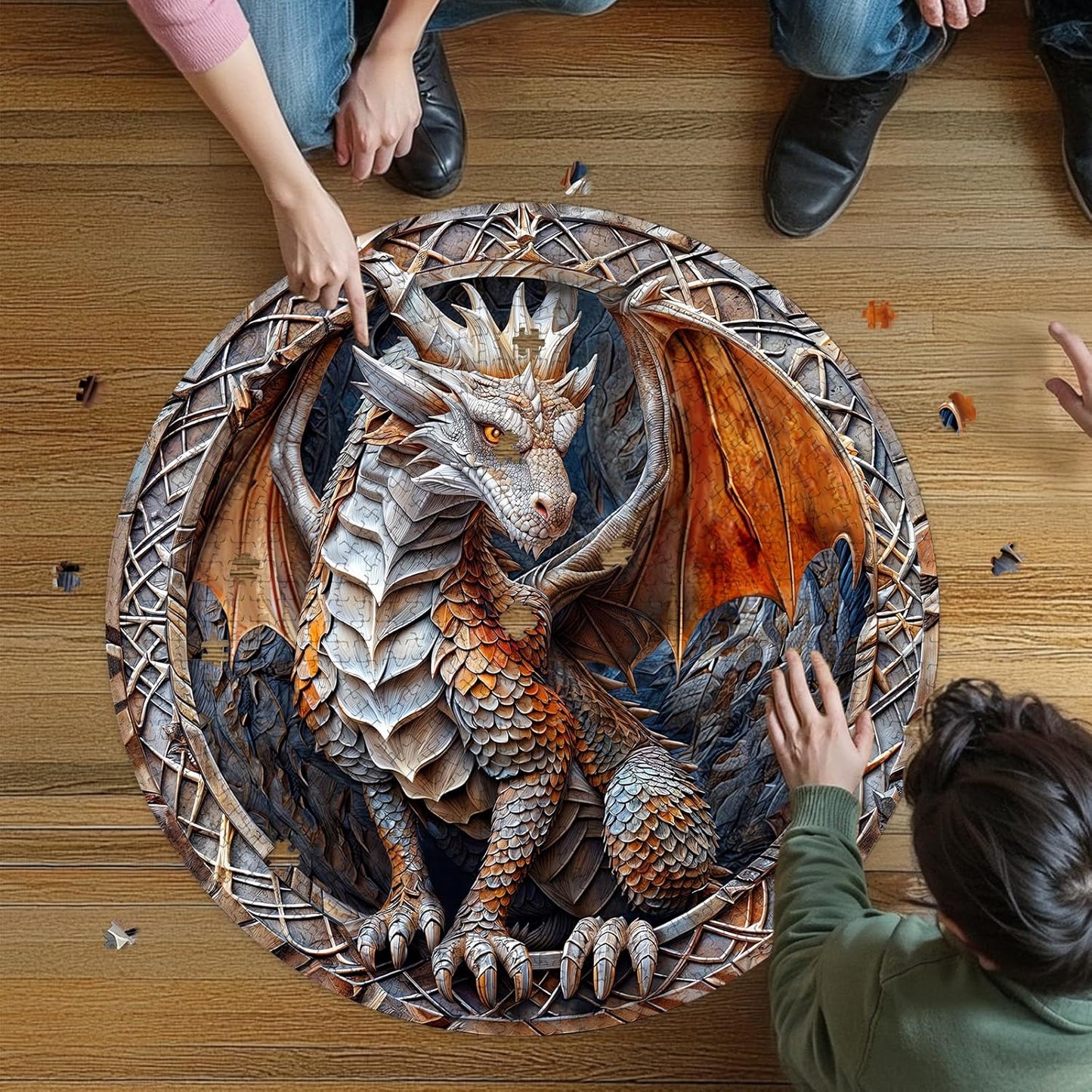 masseruon Round Puzzles for Adults 1000 Pieces-Dragon Puzzle-26.6x26.6in Jigsaw Puzzles with HD Matte Finish-Hard Impossible Difficult for Adult-Challenging Gift for Puzzle Lovers Home Decor
