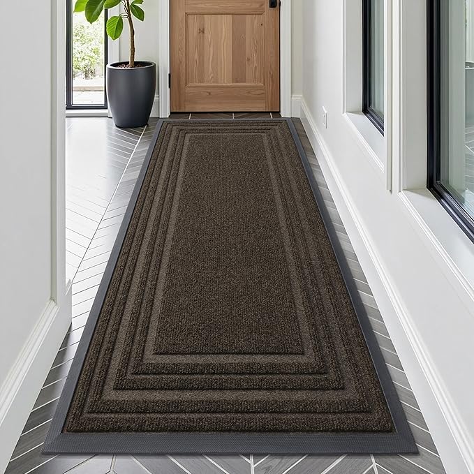 Buganda Front Door Mat Indoor Outdoor Entrance, Non-Slip Natural Rubber Doormats, Easy Clean, Low Profile, Dirt Trapper Entryway Floor Mats for Outside, Garages and Patios, 71x23, Brown